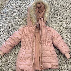 Guess Toddler Pink Hooded Puffer Jacket -EUC Size 4